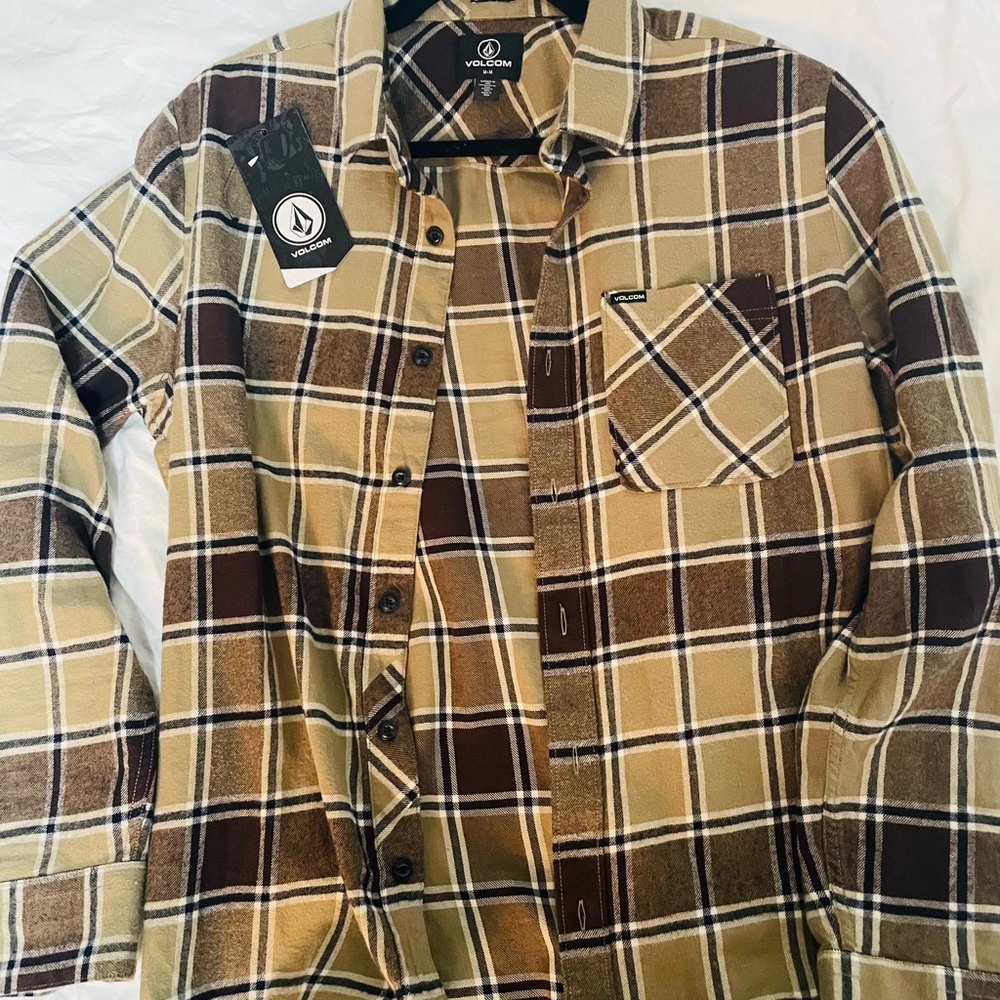 CADEN PLAID LONG SLEEVE FLANNEL - KHAKI